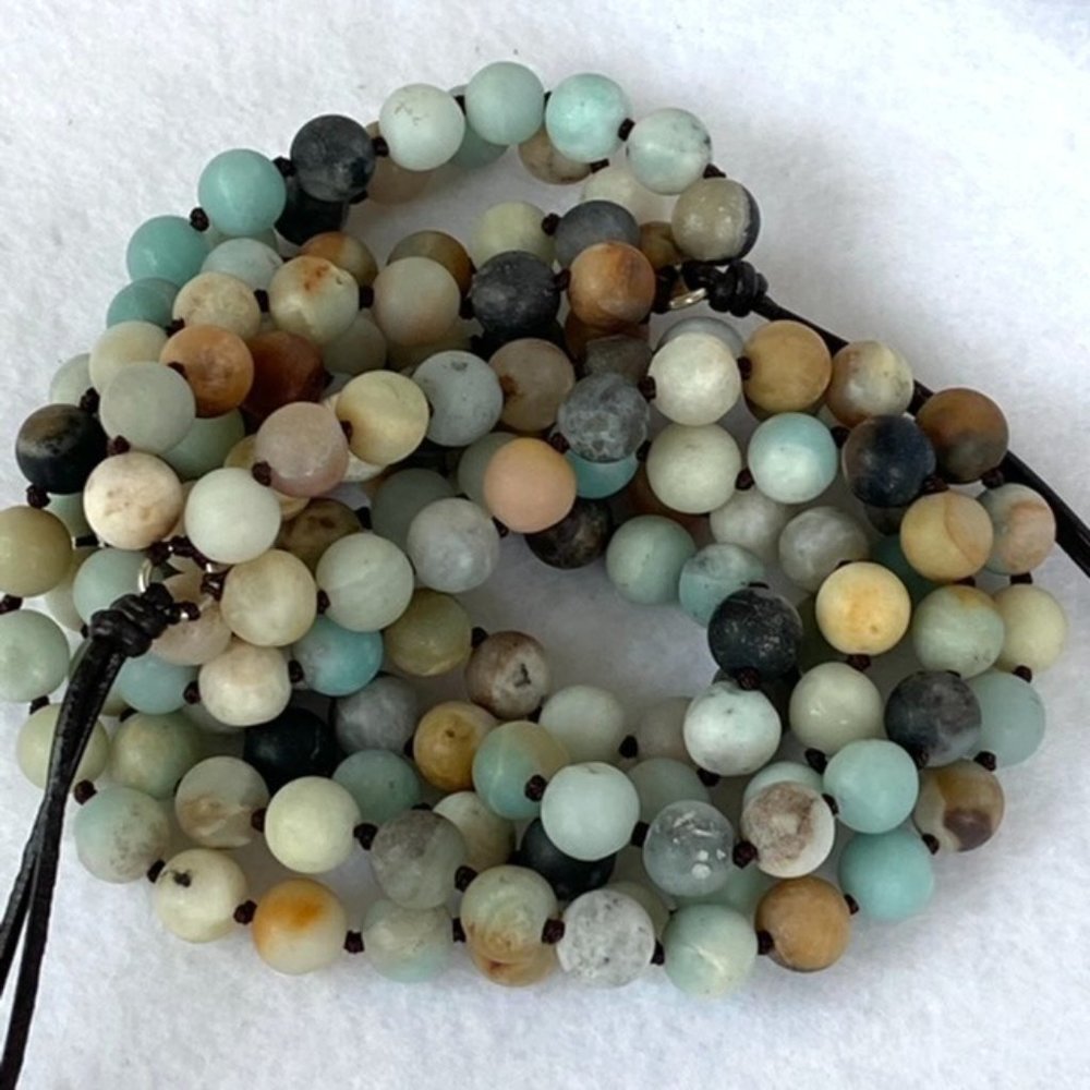 Multi-Strand 8mm Amazonite Beaded Collar Necklace 20" HOB 925 Knotted 5 Strand - Picture 4 of 12